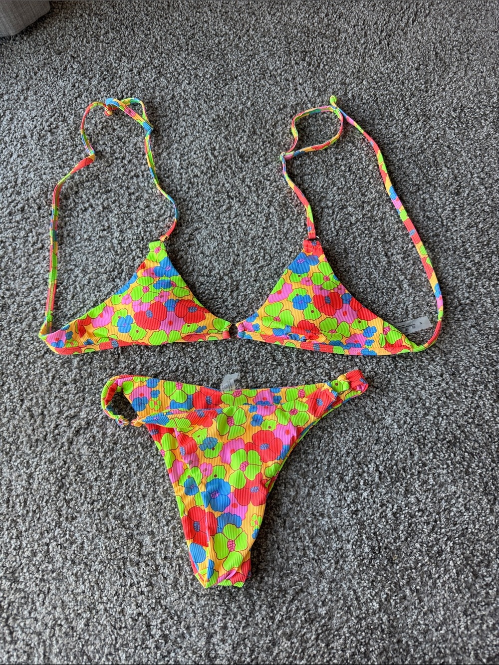 Billabong Neon Floral Triangle Bikini - Multicolor (Pink, Green, Blue, Yellow)